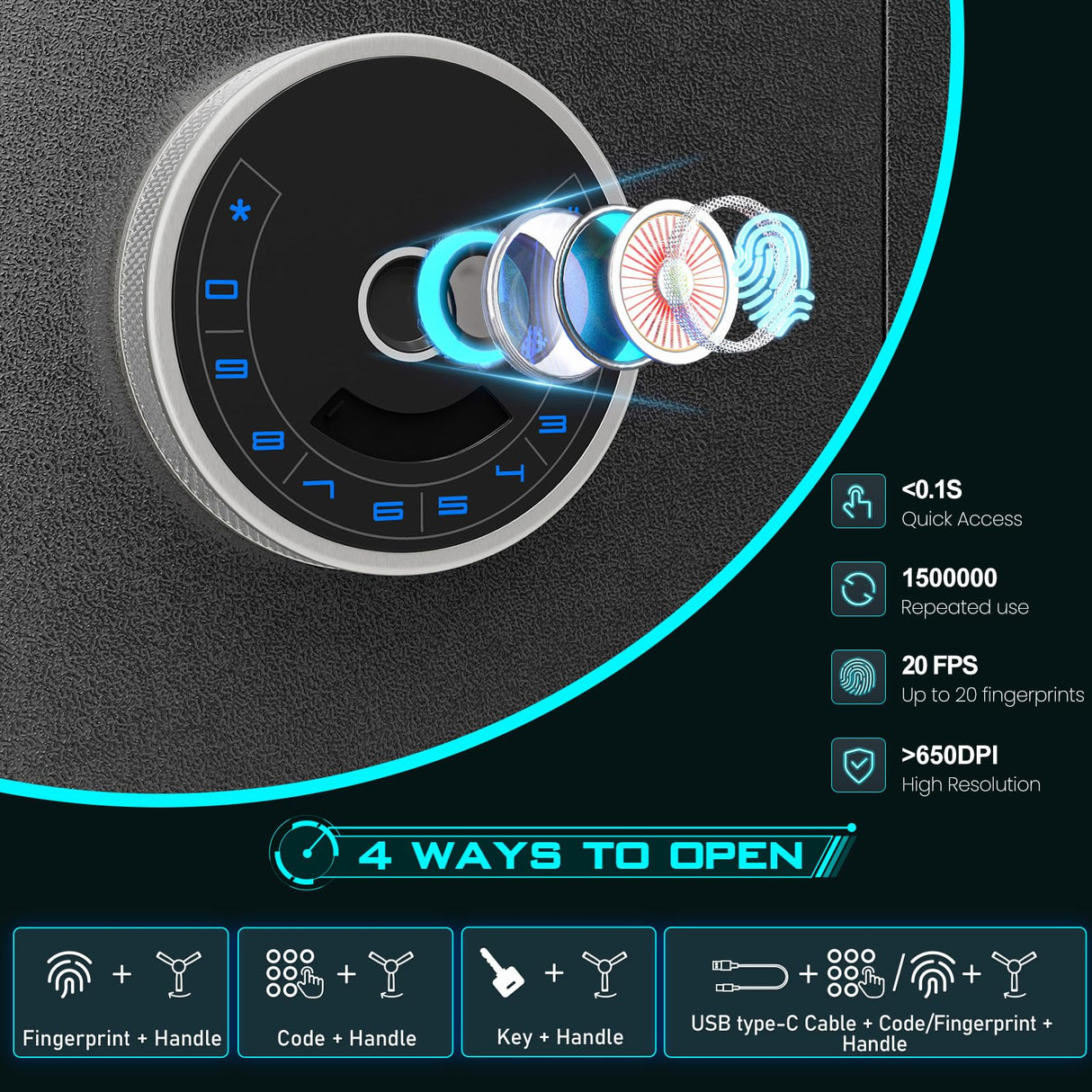 5-6 Rifle Gun Safe, Biometric Gun Safe, 57" Long Gun Safe for Rifles and Pistols, Quick Access Gun Cabinet for Rifles and Shotguns with Backlit Touch Keypad, Dual Alarm System, 3 Gun Racks Luzfuego