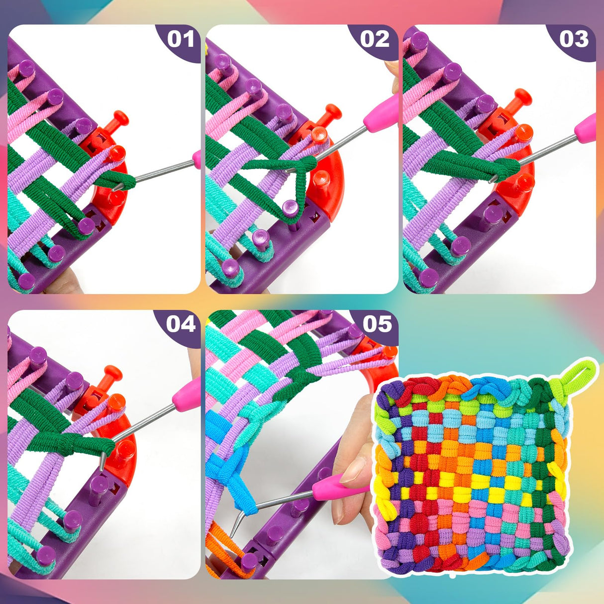 Tldcdte Weaving Loom for Kids and Adults,Potholder Loom Kit with 240 Colorful Loops,2-in-1 Weaving Loom Kit Toys for Kids with Transparent Bow Tote Box,Ideal Gifts for Girls Ages 5 6 7 8-12 13 Tldcdte