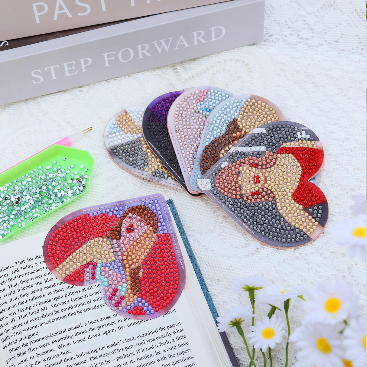 6 Pcs Diamond Art Bookmarks, Leather Heart Cute Bookmark,DIY Diamond Painting Bookmarks Gifts for Women and Girls, Diamond Art Kits for Adults Crafts(Singers) stnckic