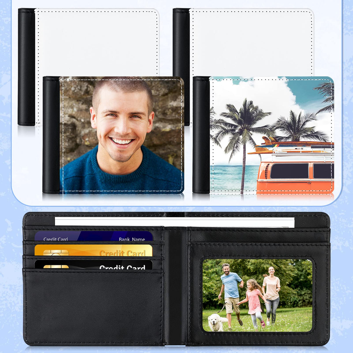 Sanwuta 10 Pieces Sublimation Wallets Blanks for Men Valentines Gifts Employee Appreciation Thank You Gifts Wallets Heat Transfer Sublimation Wallet Bulk for Father's Day Office Travel Supplies Sanwuta