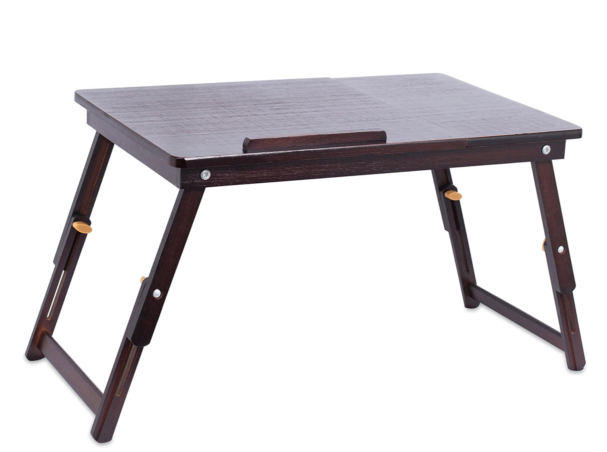 Sofia + Sam Bamboo Lap Tray with Adjustable Tilt Surface | Wooden with Folding Legs and Pullout Drawer | Fits Laptops Up to 15" | Walnut Brown | Foldable Serving Bed Tray | Computer Lap Tray Sofia + Sam