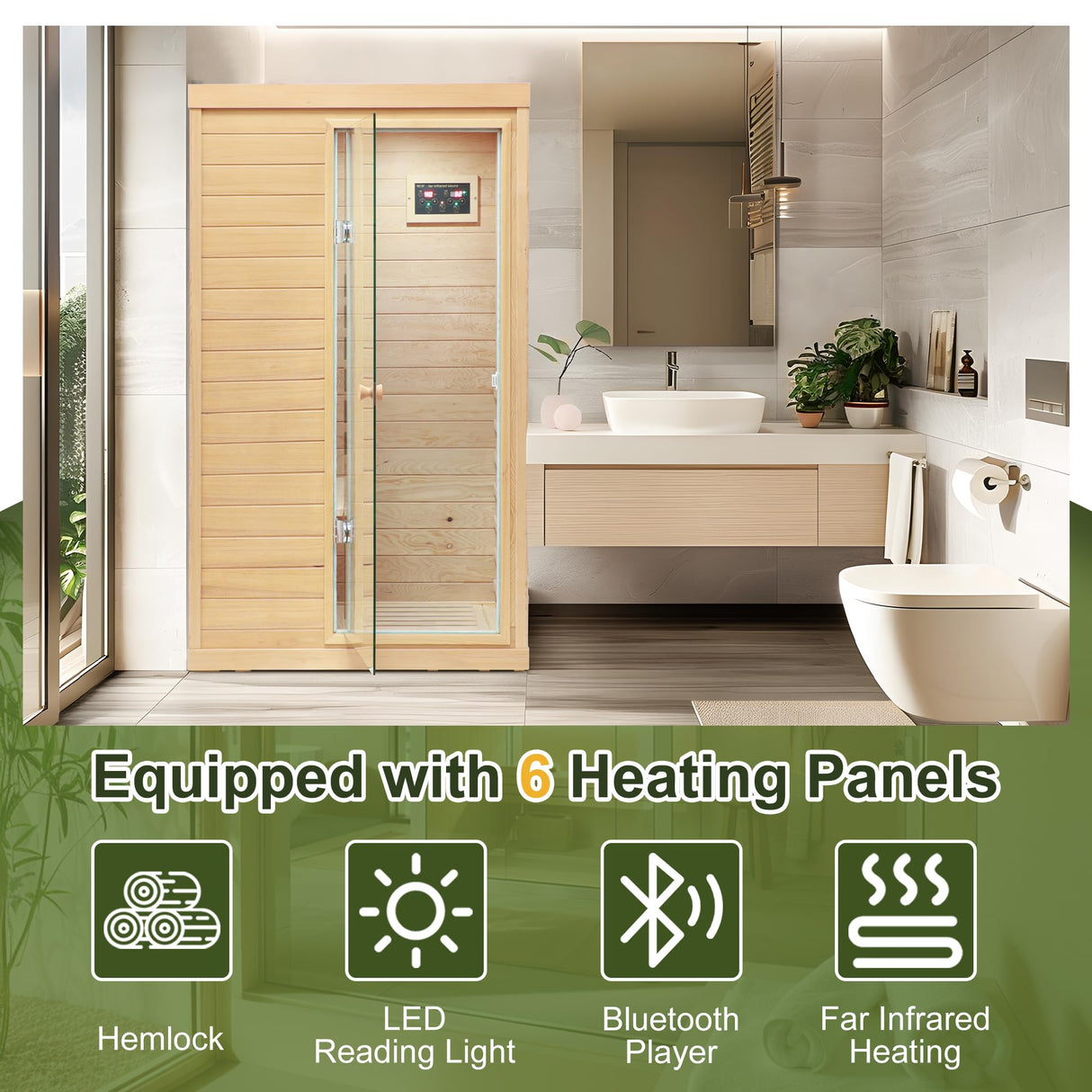 HFYee Infrared Sauna Home Sauna Box 1 Person Infrared Sauna Dry Sauna Far Infrared Sauna Indoor Sauna Hemlock Mini Single Person Sauna for Home on The Right of The Indoor Sauna Room, Natural HFYee