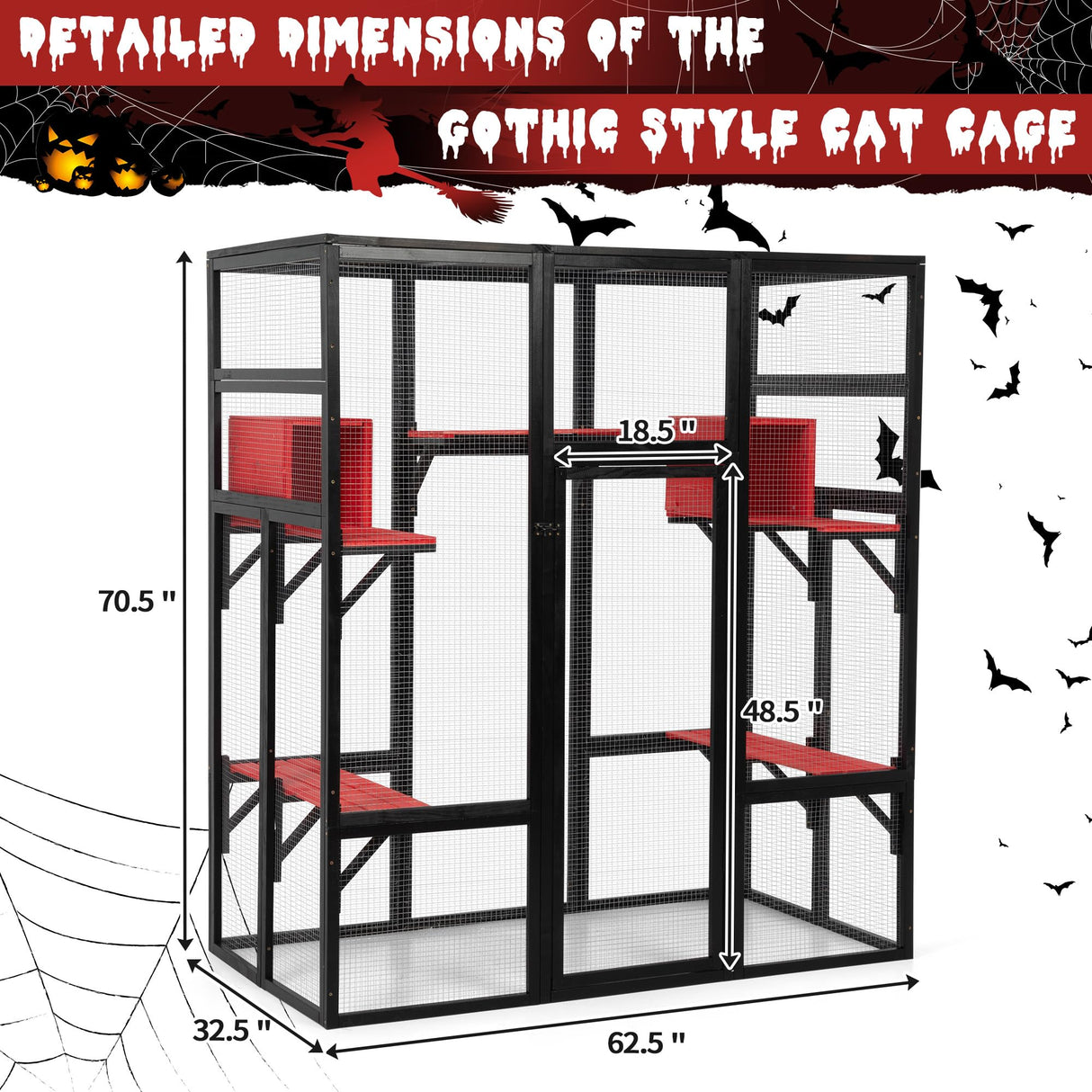Nyeekoy 71Inches Large Wood Catio Outdoor Cat Enclosure with Perches and Condos, Cat House Indoor with Waterproof Roof, Cat Shelter 7 Platforms & 2 Resting Box, UV Resistant (Gothic) Nyeekoy