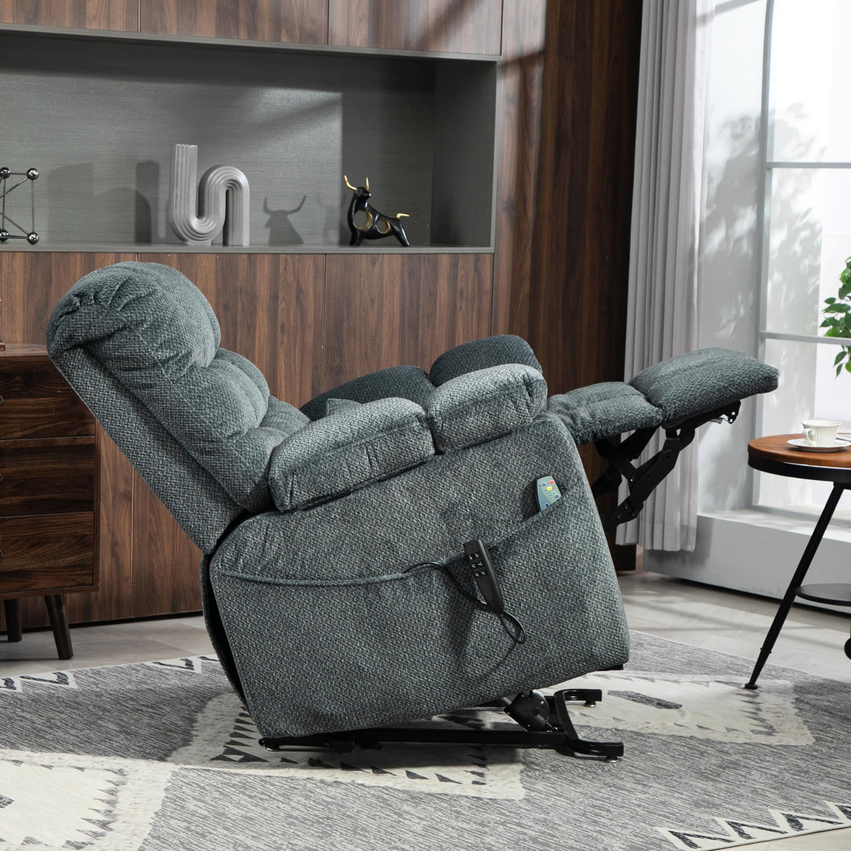 JUUXO 3-Motor Lift Chair with Adjustable Seat Height Zero Gravity Lay Flat Recliner with Heat Massage, Big Man Lift Recliners 400 lbs for Elderly Storage Cup Holders, Tall Man Recliner JUUXO