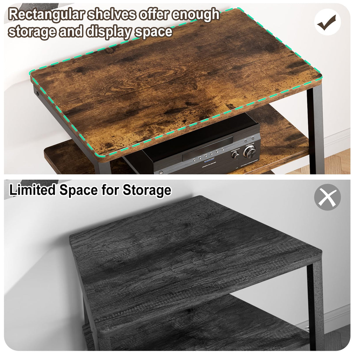 armocity 4-Tier AV Media Stand with Power Strips, Corner TV Stand with LED Lights, Rack Audio Tower with Adjustable Shelves, Corner Entertainment Center, 30'', Rustic Brown armocity