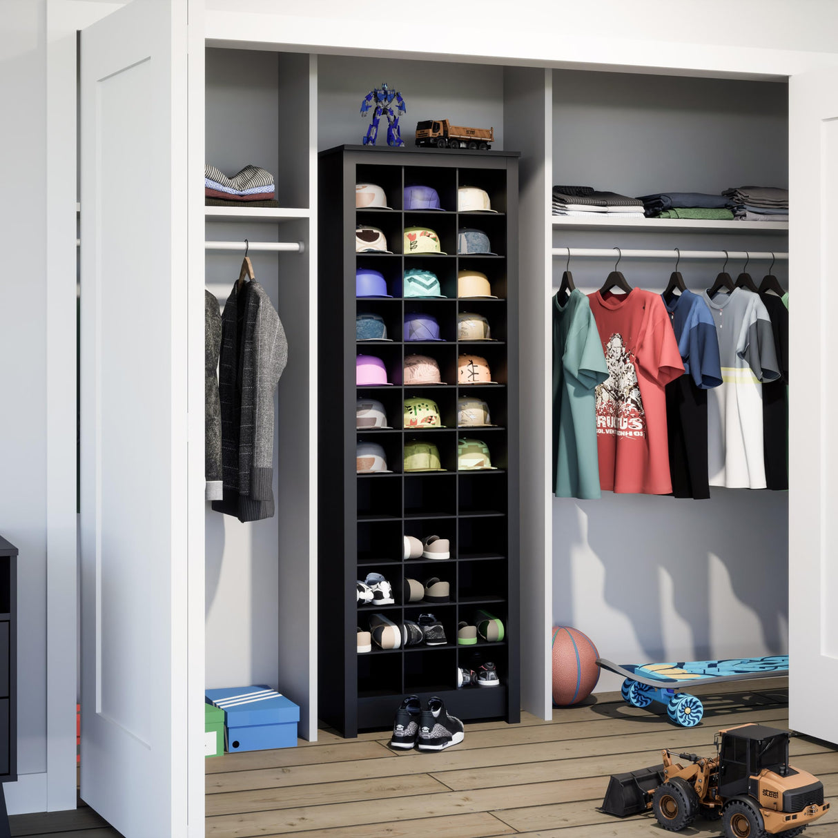 Prepac Elegant Black Shoe Storage Cabinet, Space-Saving Solution with Cubbies for 36 Pairs, 13"D x 23.5" W x 72.5" H Prepac