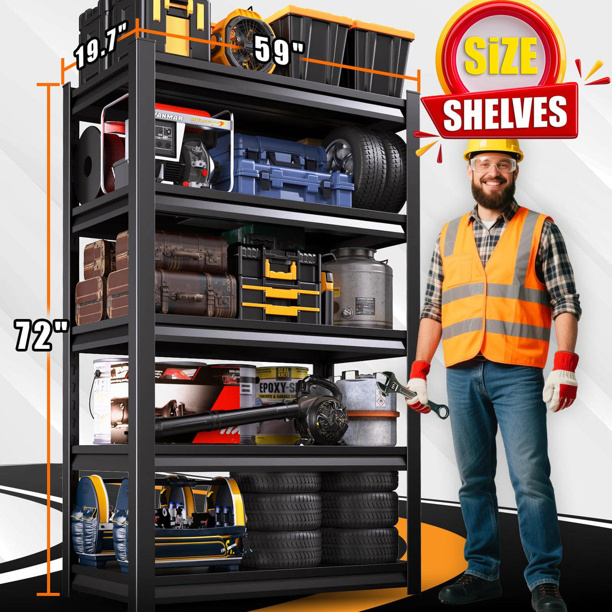 72"/59"W Garage Shelving Heavy Duty, 3000LBS Garage Storage Shelves, Adjustable Metal Shelving Unit, Easy Assembly Utility Storage Rack Shelf for Basement, Warehouse, Pantry (72"H*59"W*20"D) TXTDPL