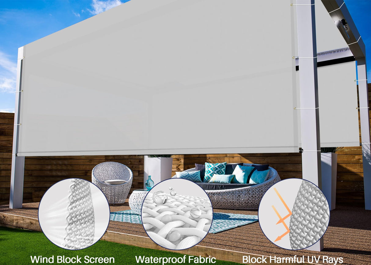 Windscreen4less 16' x 18' Universal Waterproof Replacement Shade Cover Canopy for Pergola Patio Privacy Shade Screen with Grommets on 2 Sides Includes Weighted Rods UV Block Light Grey Windscreen4less