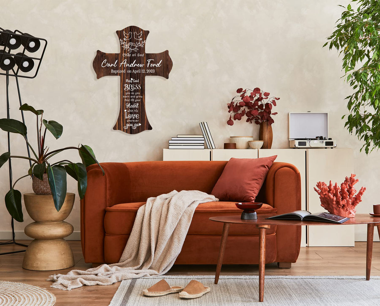 11.8"H X 8.7"W Personalized Wooden Cross Baptism Gift with Name and Date, Personalized Baby Christening Dedication Shower Gift, Custom Cross Wall Decor, Personalized Gift for First Communion HZYCYYFC