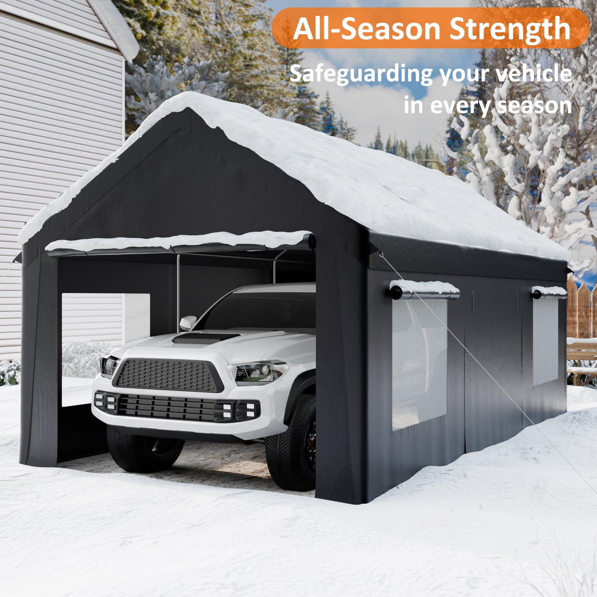 VIWAT Carport 12x20 FT Heavy Duty Carport Canopy with Enhanced Base & Side-Opening Door, Portable Garage for Pickup, Boats, Car and Truck, Black VIWAT