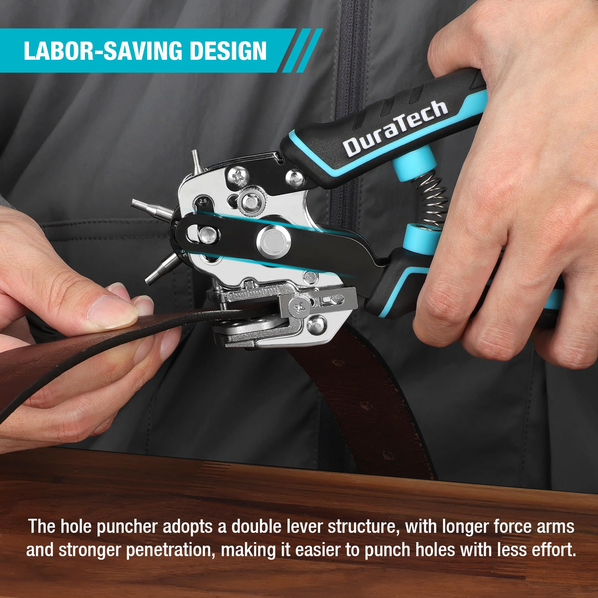 DURATECH Leather Hole Punch, Heavy Duty Belt Hole Punch Plier with 6 Solid Holes for Belts, Watch Bands, Straps, Pet Collars, Saddles, Shoes, Fabric, DIY Home or Christmas Craft Projects DURATECH