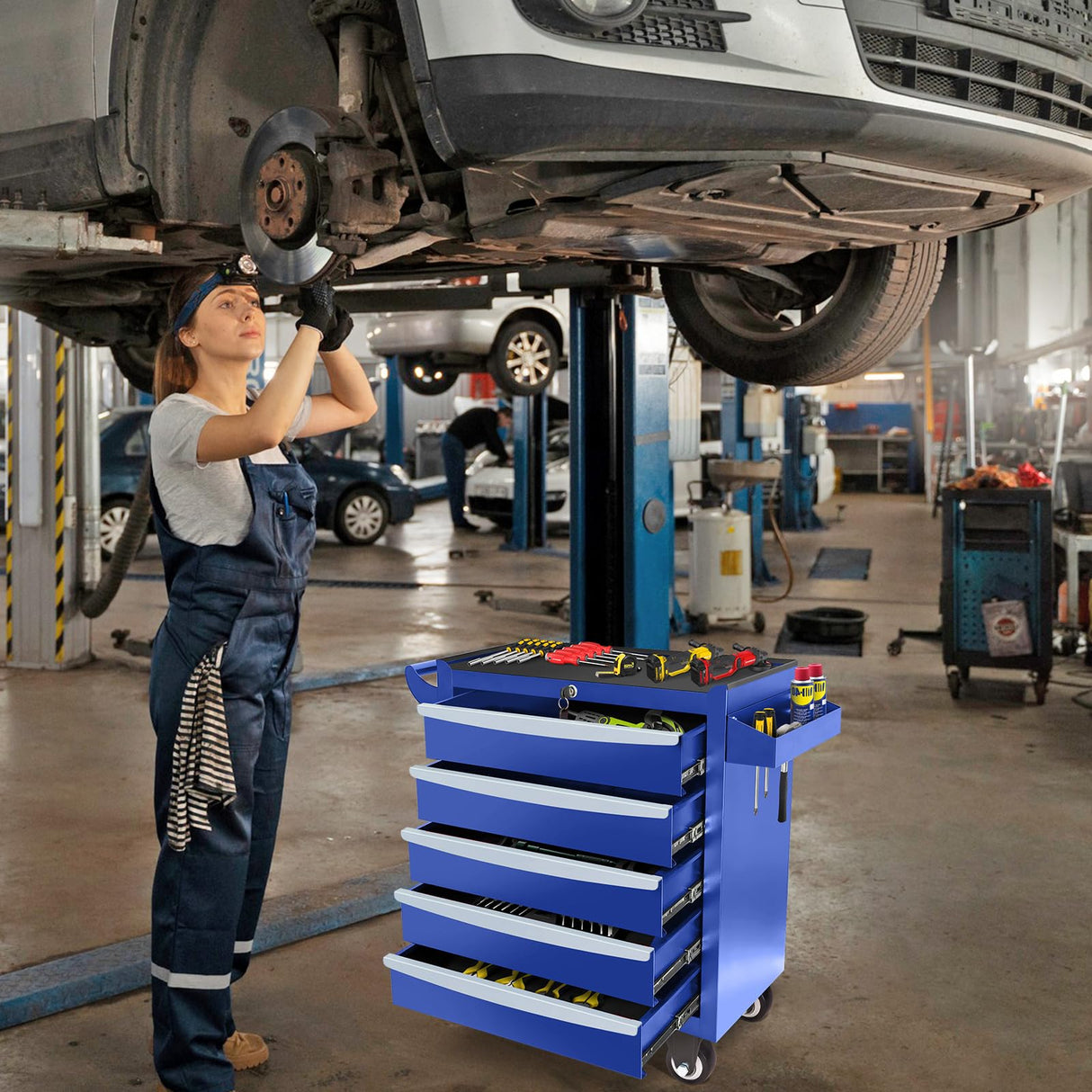 Barphygo 5-Drawer Rolling Tool Box, Tool Chest with Wheels & Lock Garage Storage Cabinets Tool Cart on Wheels, Toolbox Organization Workbench for Garage, Workshop, Warehouse & Repair Shop Barphygo