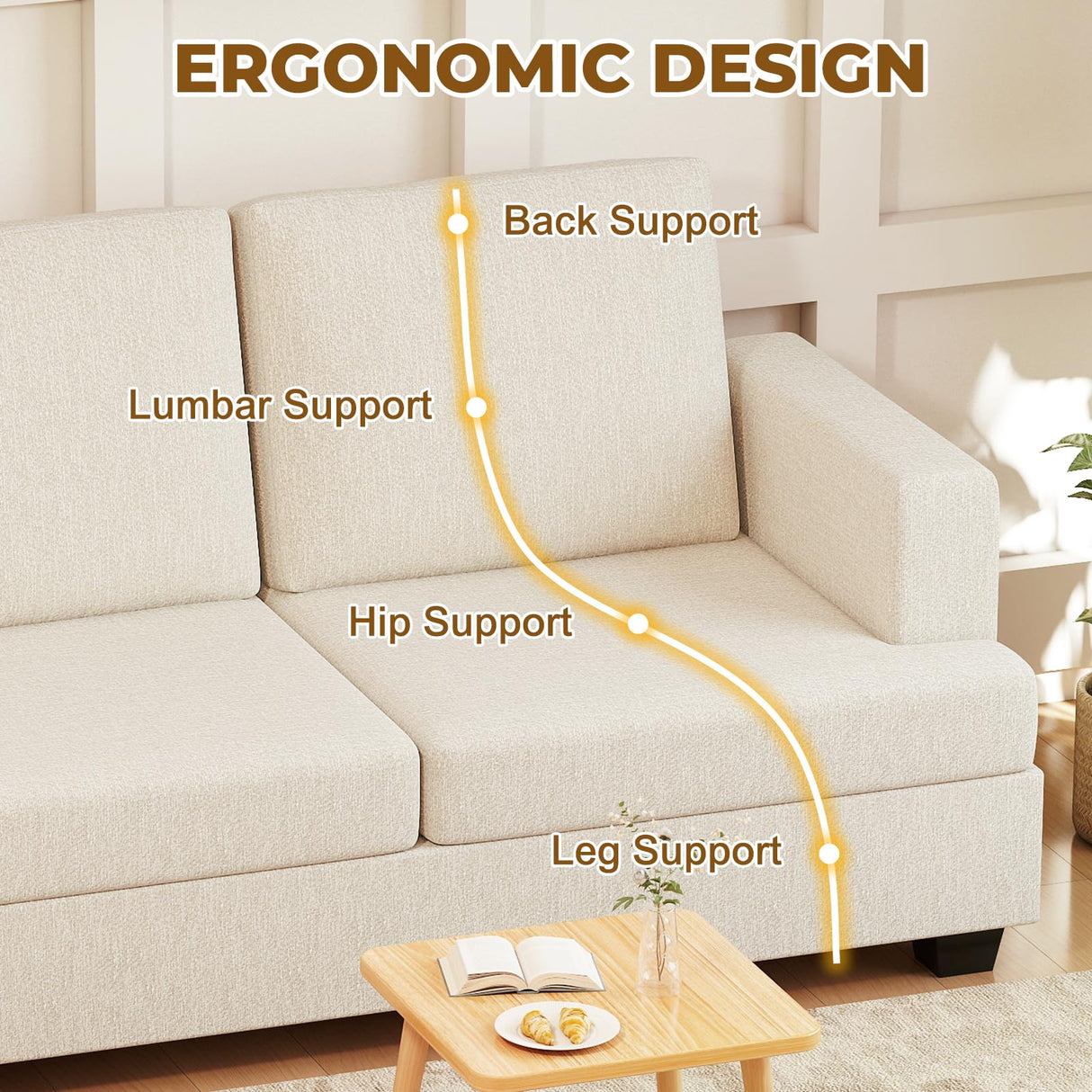 Furnimart 63" Loveseat Couch, Beige Chenille Sofa, Modern Deep Seat Sofas for Living Room, Comfy Love Seat Couches for Small Spaces, Removable Sofa Cover, Small Two Seater Couch for Bedroom, Office Furnimart