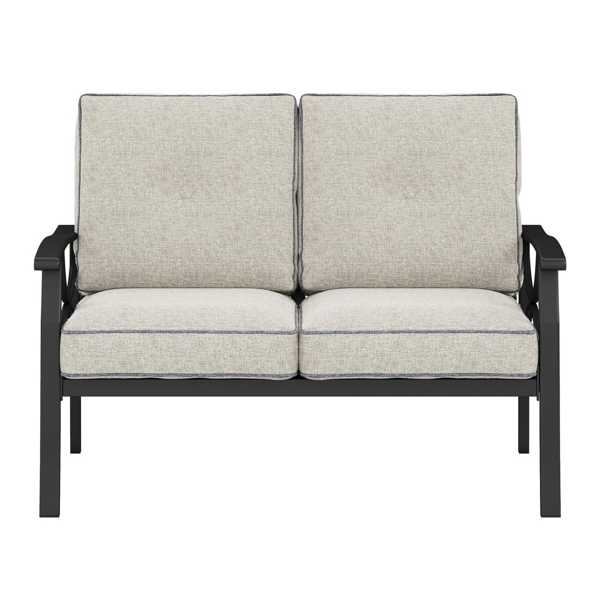RoyalCraft Patio Loveseat, All-Weather Outdoor 2 Seats Sofa Couch, Black Metal Furniture with Gray Cushions RoyalCraft