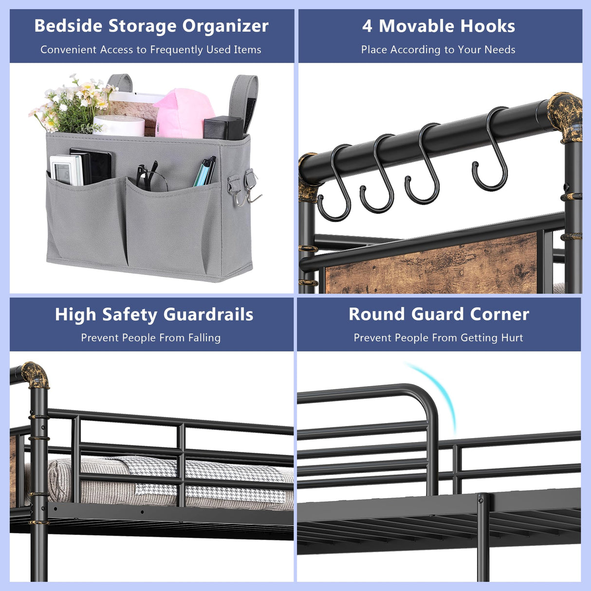 Bunk Bed Twin Over Twin, Heavy Duty Metal Bunkbeds with Ladder and Full-Length Guardrail, Convertible into 2 Individual Beds for Kids, Teens and Adults, Under-Bed Storage Space, Vintage Brown Jocoevol