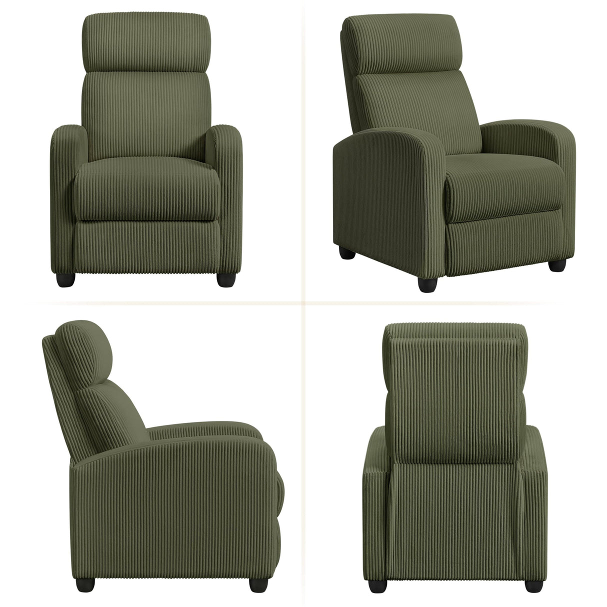 Yaheetech Corduroy Recliner Chair Single Sofa Home Theater Seating Adjustable Modern Reclining Chair for Living Room Bedroom Home Theater Dark Green Yaheetech