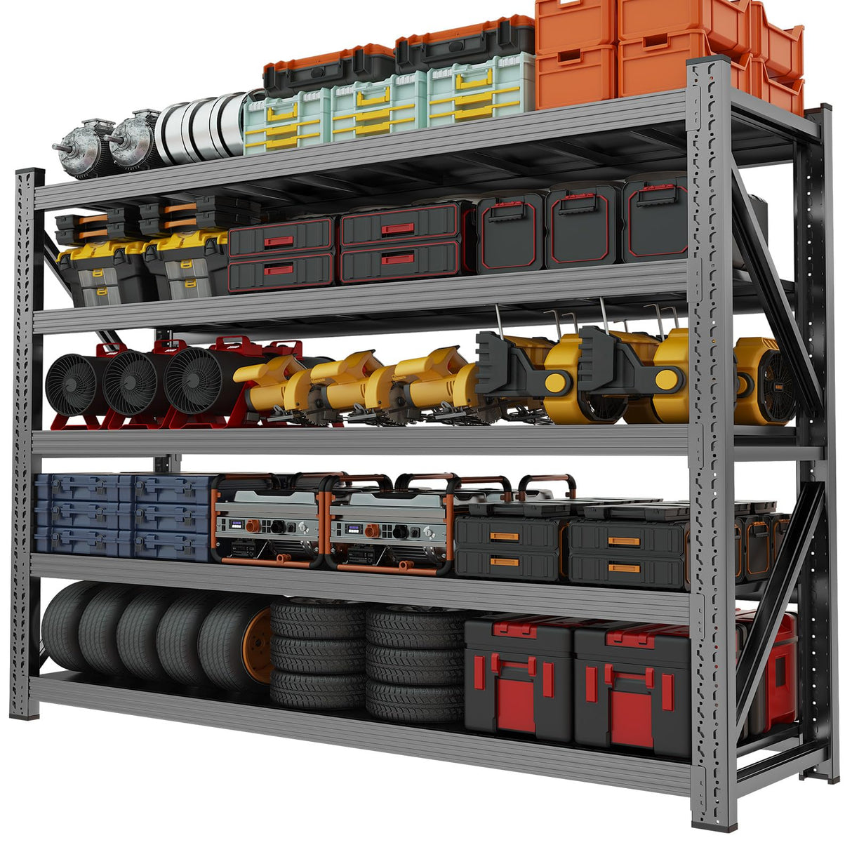 63" W Heavy Duty Garage Shelving, 6000LBS Garage Storage Shelves Industrial Shelving Unit, 5 Tier Adjustable Metal Shelving for Basement, Shop, Warehouse, 63" W x 24" D x 71" H Umeiga