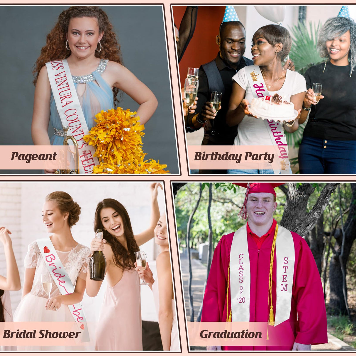 PAMASE Blank White Satin Sash - DIY Senior Bride Pageant Sashes with Safety Pins, Slogan Blessing Accessory for Birthdays, Weddings, Hen Parties 3 Pcs PAMASE