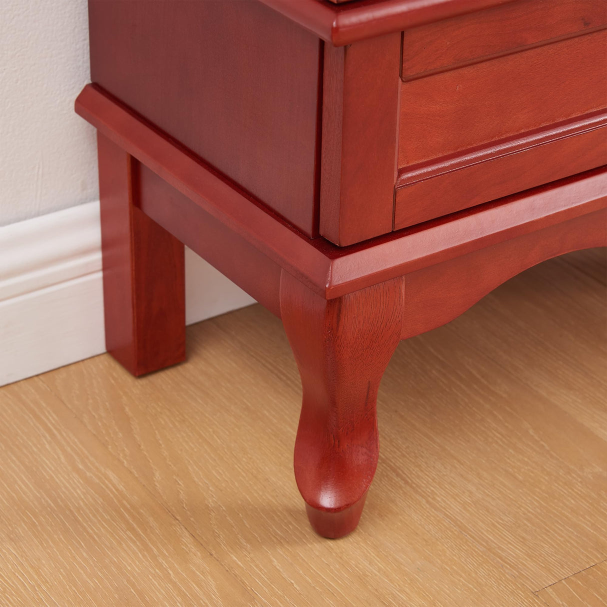 TRJQBCC 49" H Lighted Curio Display Cabinet with 2 Glass Doors & 1 Drawer, Wooden Curio Showcase w/Adjustable Shelves & Mirrored Back Panel, Wine Storage Cabinet Display Case for Living Room (Cherry) TRJQBCC