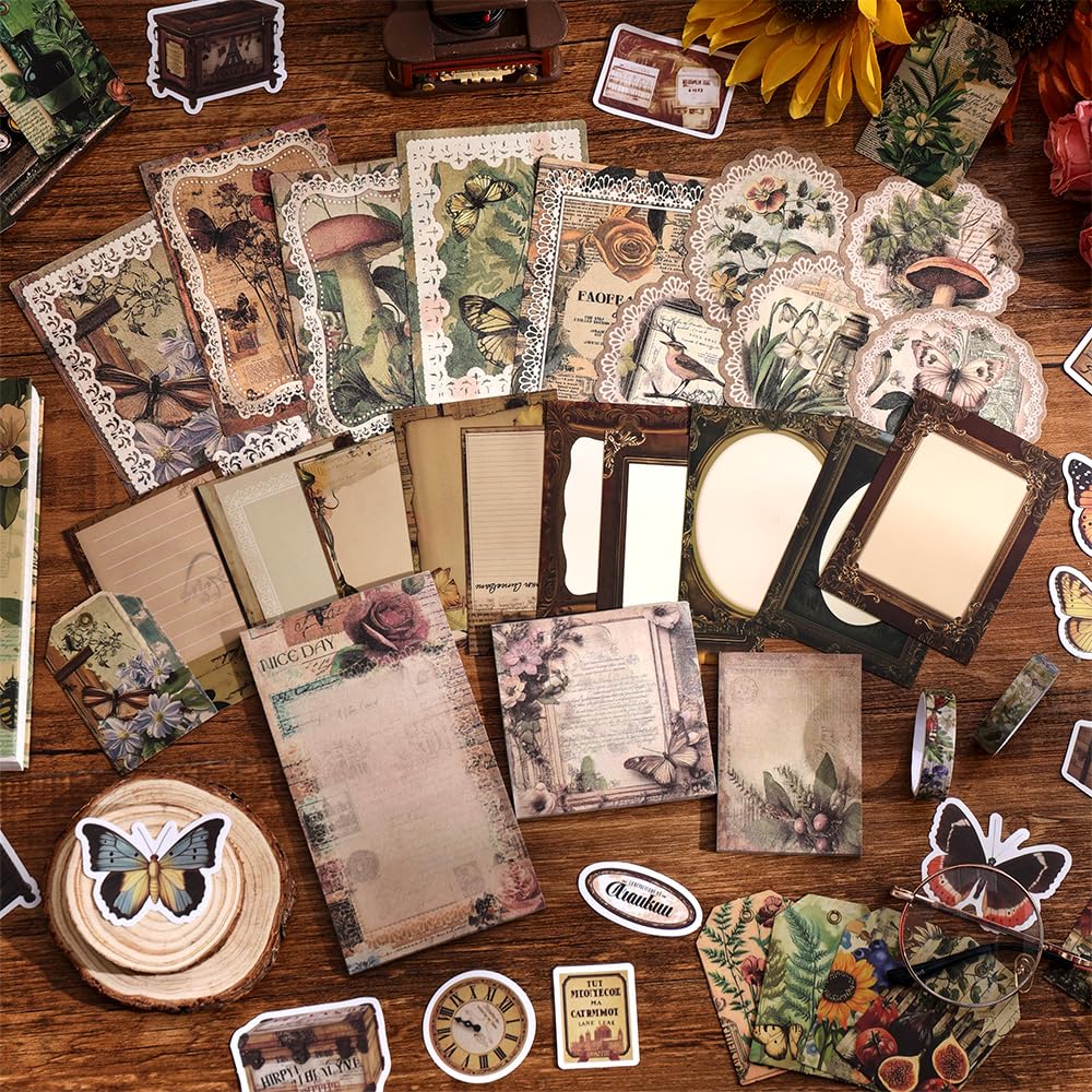 icceemee Scrapbooking Supplies Kit,Green Garden Scrapbooking Kit for Bullet Junk Journaling, Stationery, A6 Grid Notebook, Floral DIY Note-Taking Supplies, Birthday Craft Gift for Teen Girls icceemee