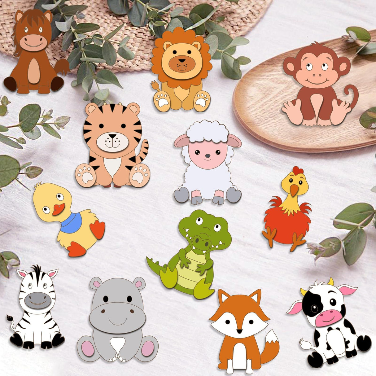 Yizeda 30 Pcs DIY Jungle Safari Wooden Magnets, Wooden Art Craft Supplies Painting Kit for Kids Ages Glow in The Dark Party Favors Goodie Bag Stuffers Birthday Gifts Toys for Boys Girls Yizeda