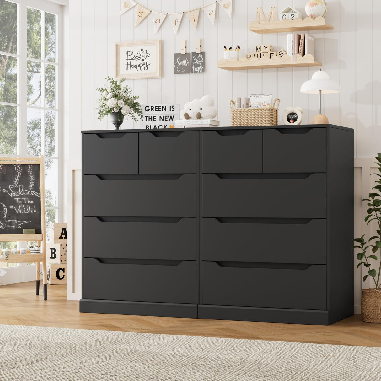 HOSTACK Modern 5 Drawer Dresser for Bedroom, Chest of Drawers with Storage, Wood Storage Chest Organizers with Cut-Out Handles, Accent Storage Cabinet for Living Room, Entryway, Hallway, Black HOSTACK