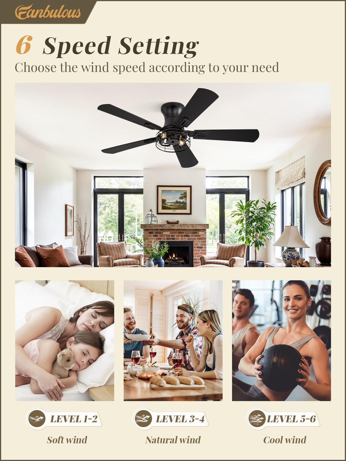 2 Pack Flush Mount 42 Inch Farmhouse Ceiling Fan with Light, Caged Ceiling Fans for Bedroom Living Room, Double-Sided 5 Blades Rustic Ceiling Fan-Black Fanbulous