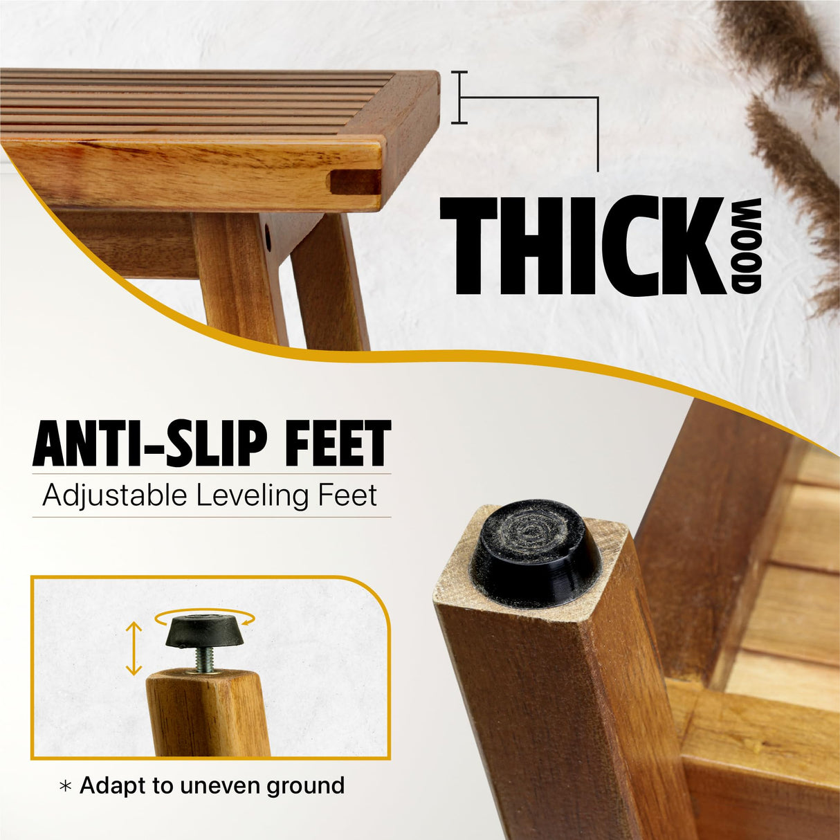 SENSUNIQ Corner Shower Stool 16 in, Brown Sturdy Shower Bench Seat with Storage Shelf - Leg Shaving, Sitting, Towels Holder, Step Foot Rest Shaving Stool - Easy Assemble SENSUNIQ