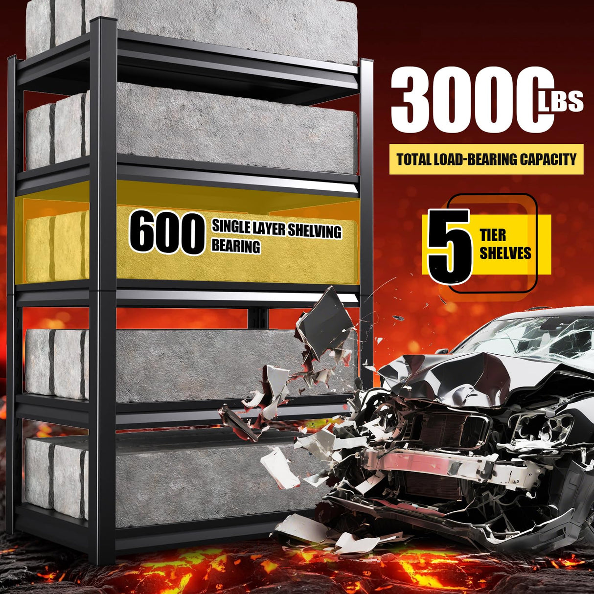 ZIWJHK 72''H*59''W Garage Shelving 3000LBS Adjustable Storage Shelves,5 Tier Metal Steel Heavy Duty Shelving Unit, Industrial Utility Rack Shelf, Storage Organize for Garage, Basement,Black ZIWJHK