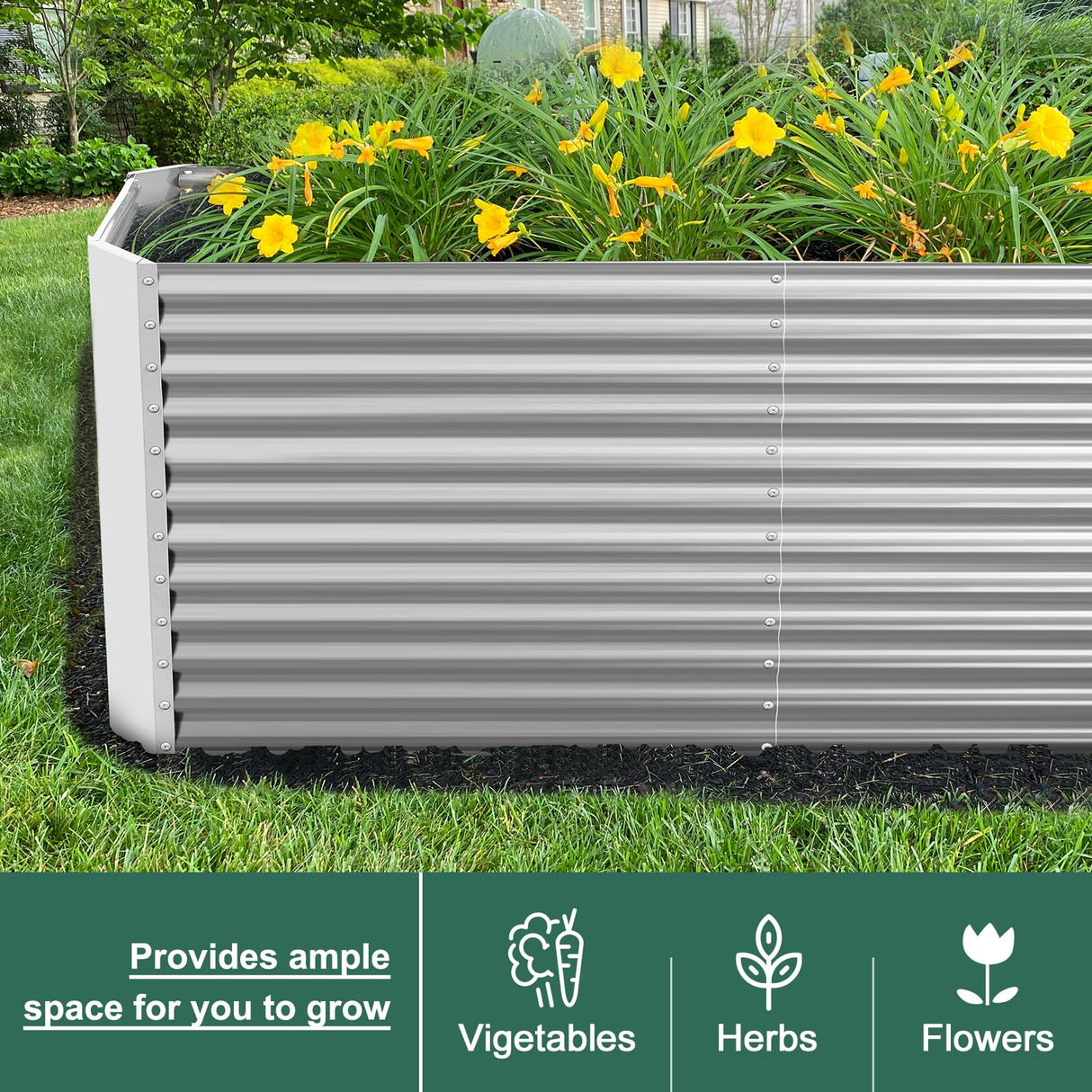 Land Guard 8x4x3ft Rectangular Galvanized Raised Garden Beds, 36" Tall Large-Capacity Metal Planter Box Outdoor, Durable Deep Raised Garden Bed, Raised Beds for Gardening Vegetables, Classic Silver Land Guard