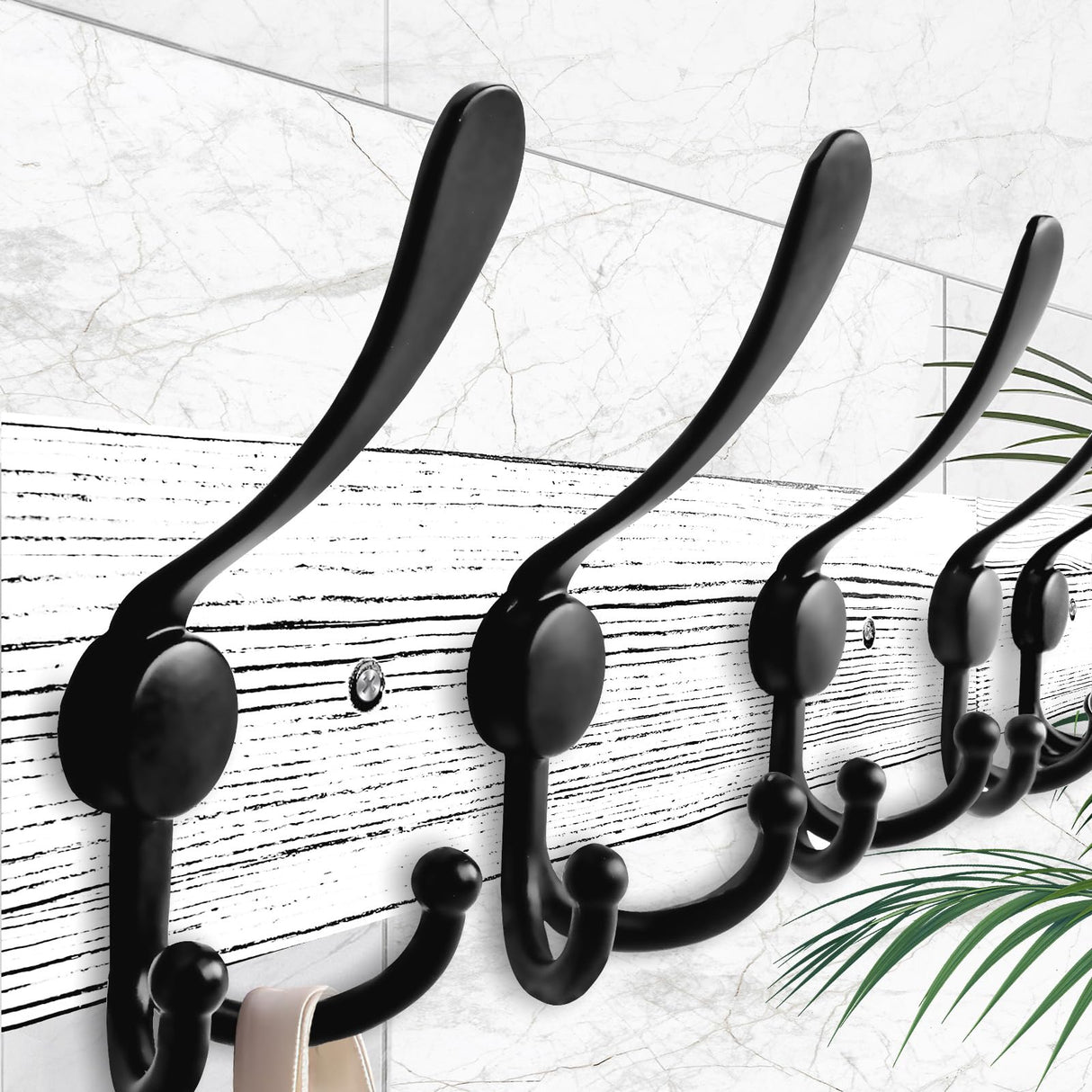 IBosins Wall Mounted Coat Rack, 31-2/5'' Long, Entryway Hanging Coat Rack, Metal Wood Coat Rack with 8 Black Rustic Tri-Hooks Rail for Coat, Bag, Towel, Key, Hat, Umbrella IBosins