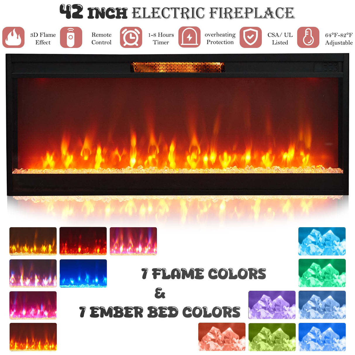 OKD Fireplace TV Stand for 85" TV, 33" Tall Highboy Farmhouse Entertainment Center w/ 42'' Electric Fireplace & LED Light, Rustic Media Console w/Sliding Barn Door for Living Room, Antique White OKD