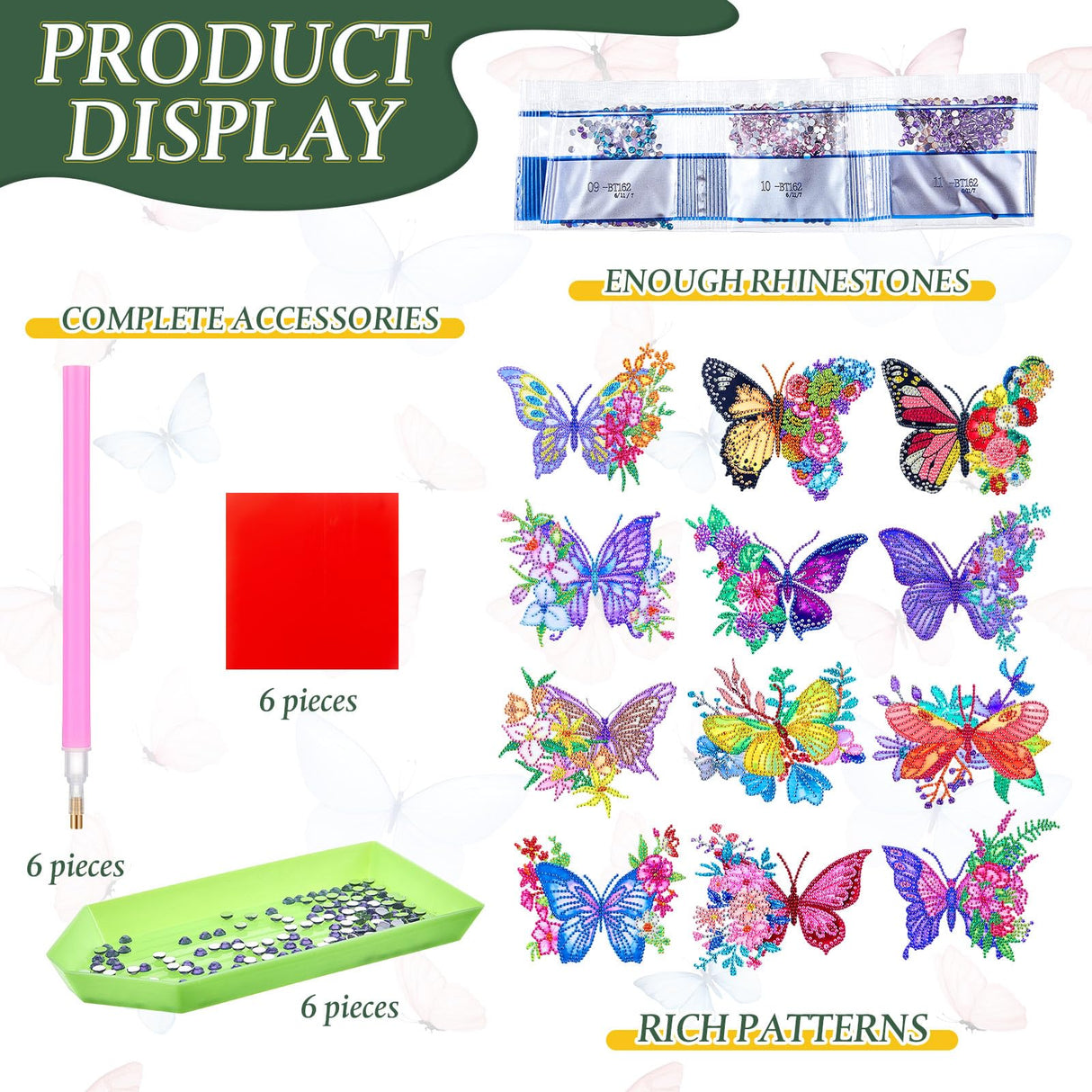Qilery 12 Pcs Large Butterfly Diamond Painting Giant Butterfly Stained Glass Window Clings Painting Kits Stained Glass Diamond Painting Kit DIY Art Accessories for Adult Home Decor Qilery