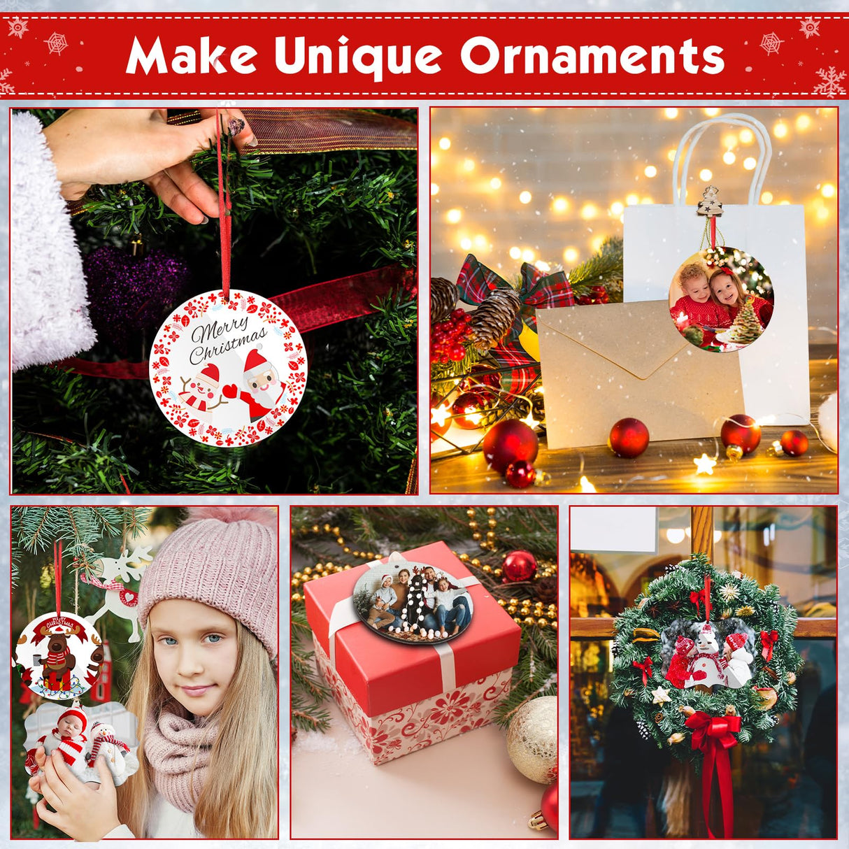 Jenaai 48 Pcs Sublimation Ornament Blanks MDF Personalized Sublimation Pendant Blank DIY Sublimation Blanks Christmas Hanging Ornament with Rope for Wedding Party Home Decor (3.15 Inch) Jenaai