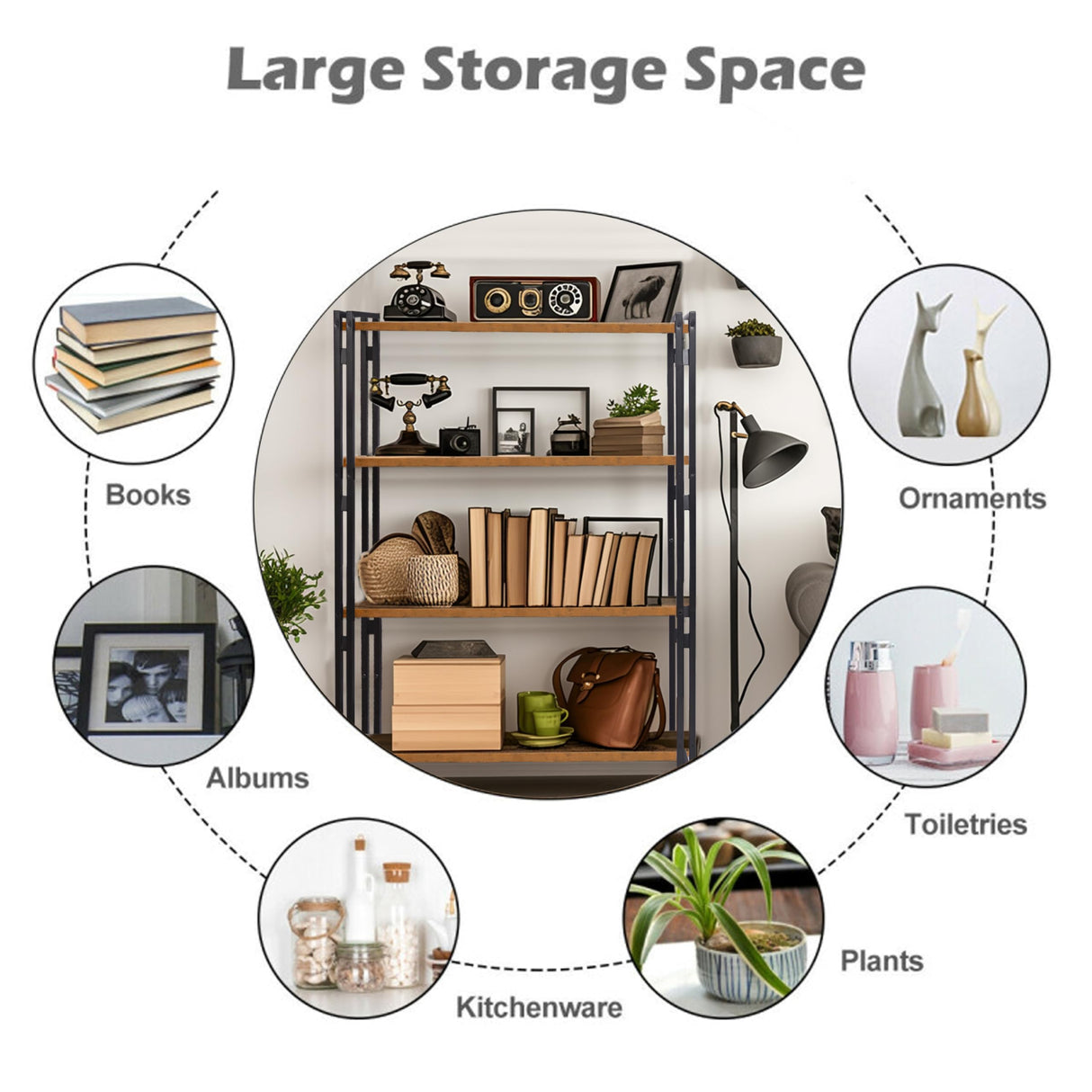 HIBOAT 47" 3-Tier Bookshelf Rustic Wood and Metal Industrial Bookshelf for Home Office, Bedroom, Kitchen, Bathroom (Rustic Brown, 3-Tier) HIBOAT