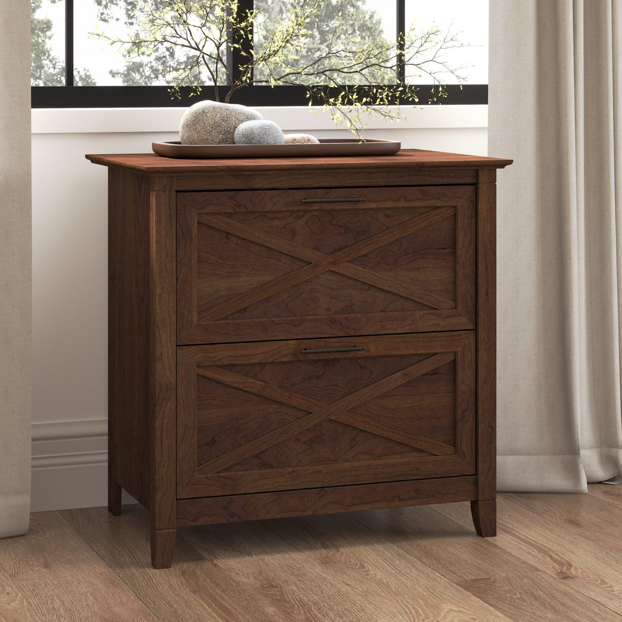 Bush Furniture Key West 2 Lateral File Cabinet | Document Storage for Home Office | Accent Chest with Drawers, 30"W x 20"D x 30"H, Bing Cherry Bush Business Furniture