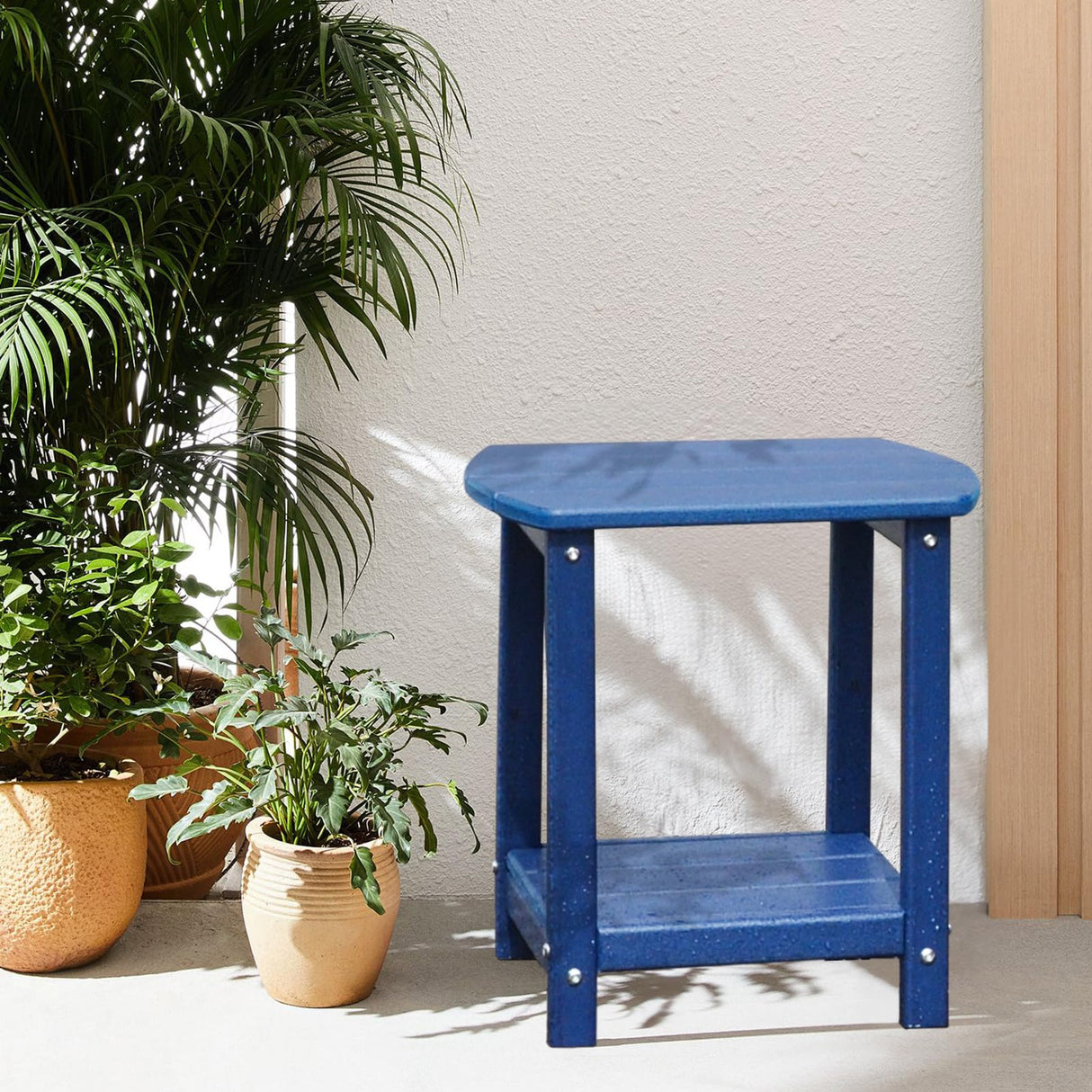 GARDENSTAR Adirondack Square Outdoor Side Table,2-Tier Storage Patio Side Table, HDPE End Tables for Backyard Pool Porch Garden Lawn(Blue) GARDENSTAR