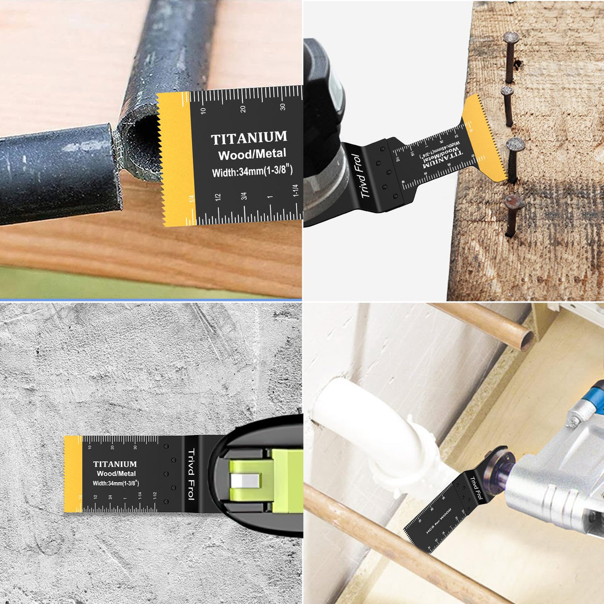 Trivd Frol 100PCS Oscillating Saw Blades, Professional Universal Titanium Multitool Blades for Wood Plastics Metal, Quick Release Multi Tool Blades Kits Fit Dewalt Ryobi Milwaukee Rockwell Fein Trivd Frol