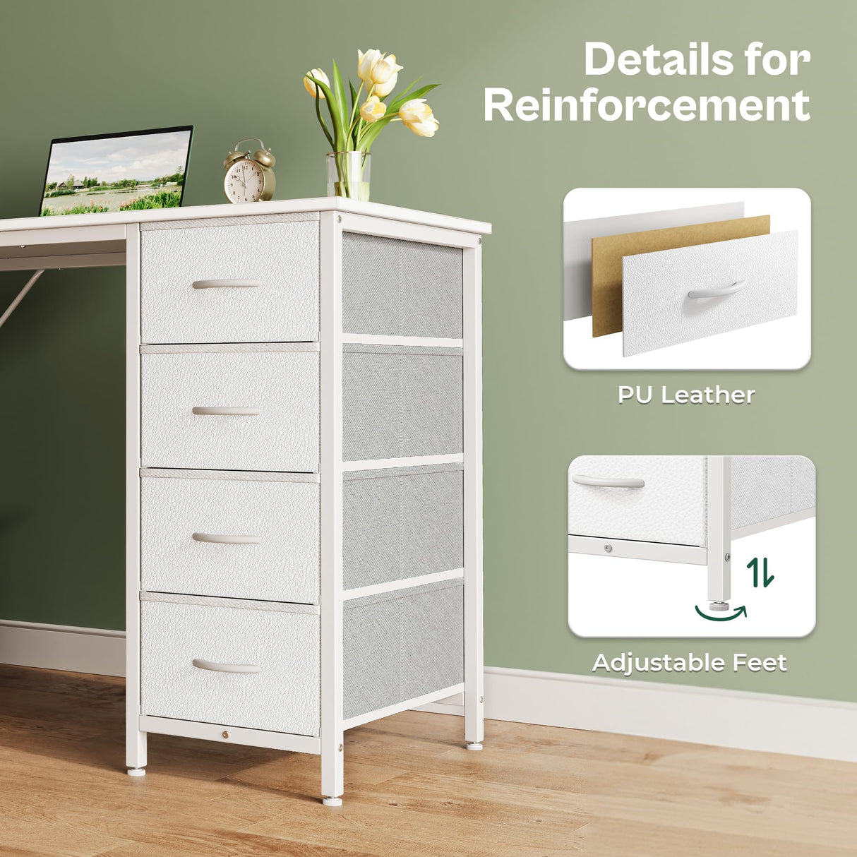 Huuger 47 Inch Vanity Desk with 8 Drawers, White Desk, Makeup Desk with Large Storage, Fabric Drawers, Wooden Desktop, Computer Desk Work Desk, for Home Office, Bedroom Huuger