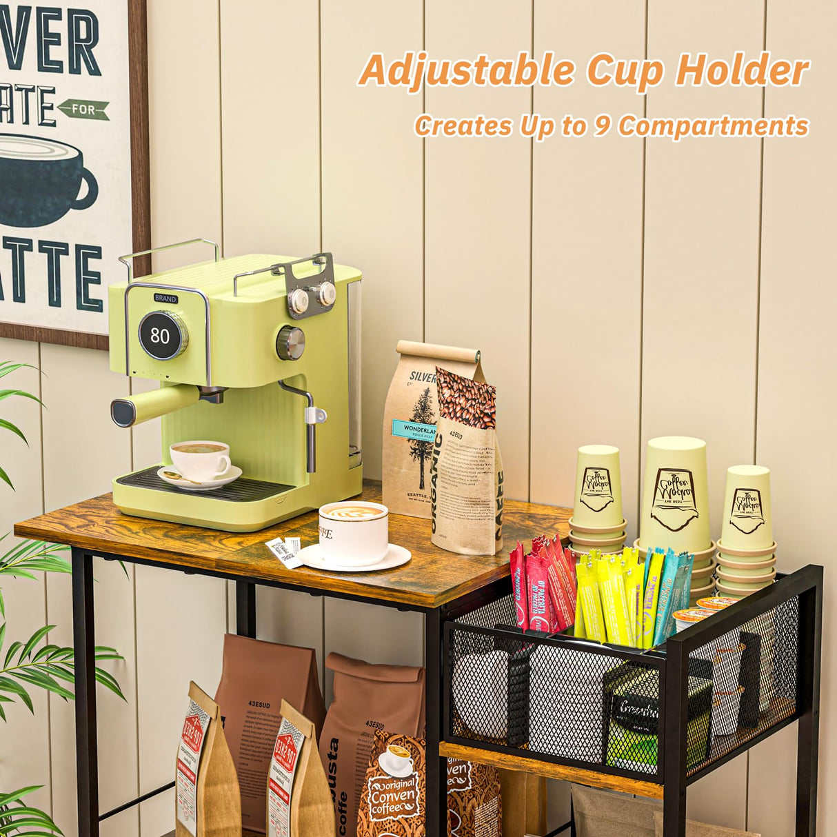 keomaisyto Coffee Bar Station, Coffee Station Cabinet with Dividers for Organizing Coffee Accessories, Farmhouse Coffee Stand, 3 Tier Coffee Table for Living Room/Entryway/Kitchen keomaisyto