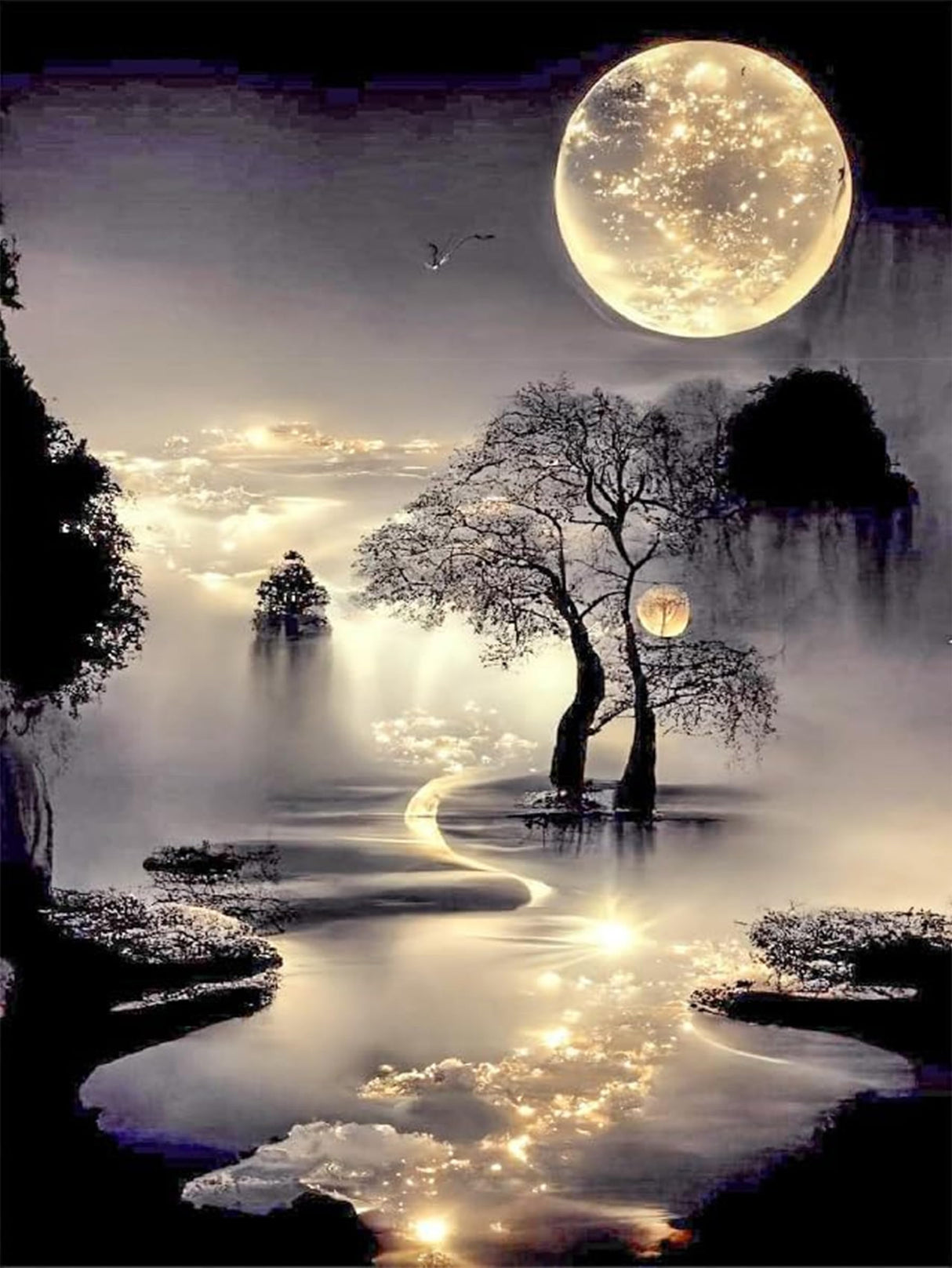 mrpwnle Diamond Painting Kits for Adults Beginners,Moon Diamond Art Kits for Adults,5D Moonlight Landscape Diamond Painting Kits DIY Diamond Art Dots Crafts Kits,Home Wall Decor Gifts 12x16in mrpwnle