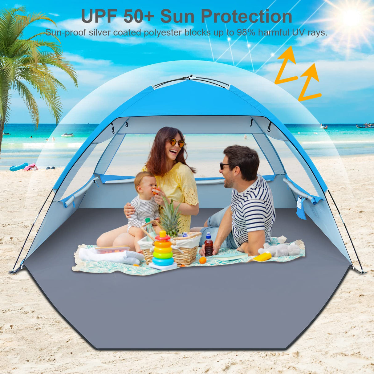 Gorich Beach Tent, UV Sun Shelter Lightweight Beach Sun Shade Canopy Cabana Beach Tents Fit 3-4 Person Gorich