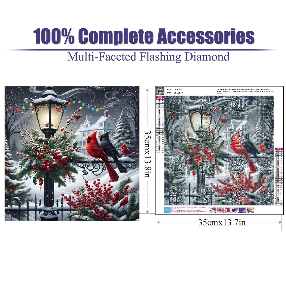mjcakrn Christmas Diamond Art Kits for Adults - Cardinal Birds Diamond Painting Kits for Adults, 5D DIY Full Round Drill Paint with Diamonds Dots Gem Art Crafts Kits for Home Decor Gift 14x14inch mjcakrn