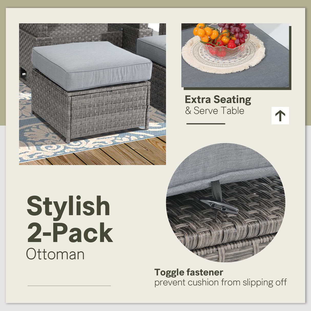 SUNSITT Outdoor Patio Furniture Set 6 Piece Wicker Conversation Set with Lift Coffee Table Sectional Dining Set 3 Seat Sofa Couch with Ottoman, Grey Wicker & Grey Cushion SUNSITT