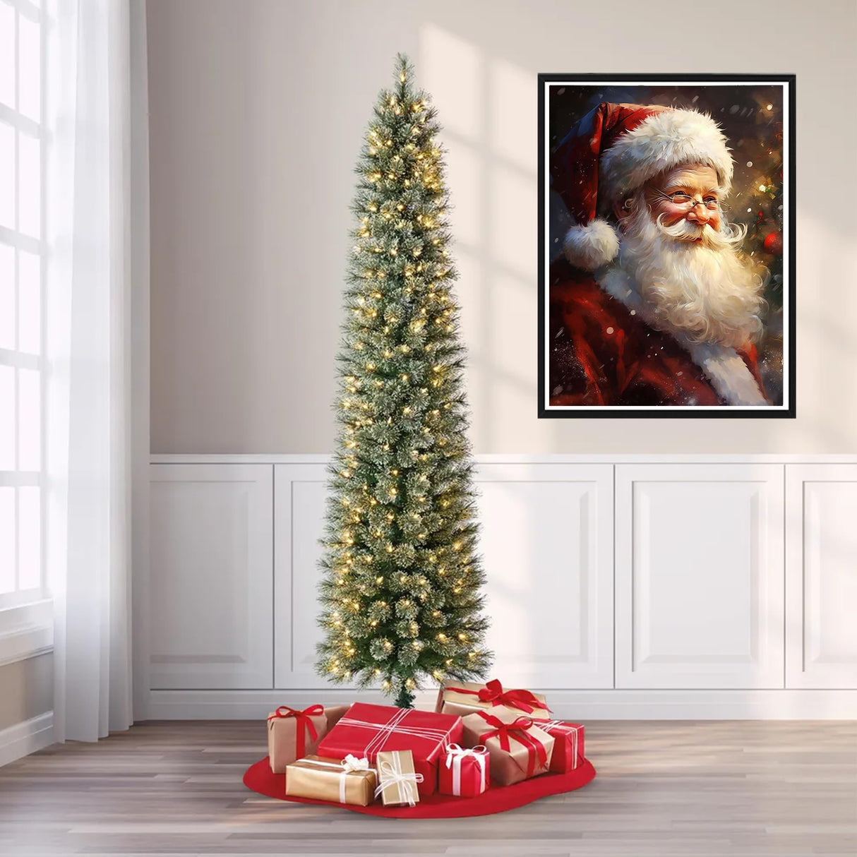 SKRYUIE Christmas Paint by Numbers Kit for Adults, Acrylic Oil Painting by Numbers Kits Santa Claus for Beginner with Paintbrushes Brushes Paintwork Art Crafts Canvas for Home Decor 16x20 inch SKRYUIE