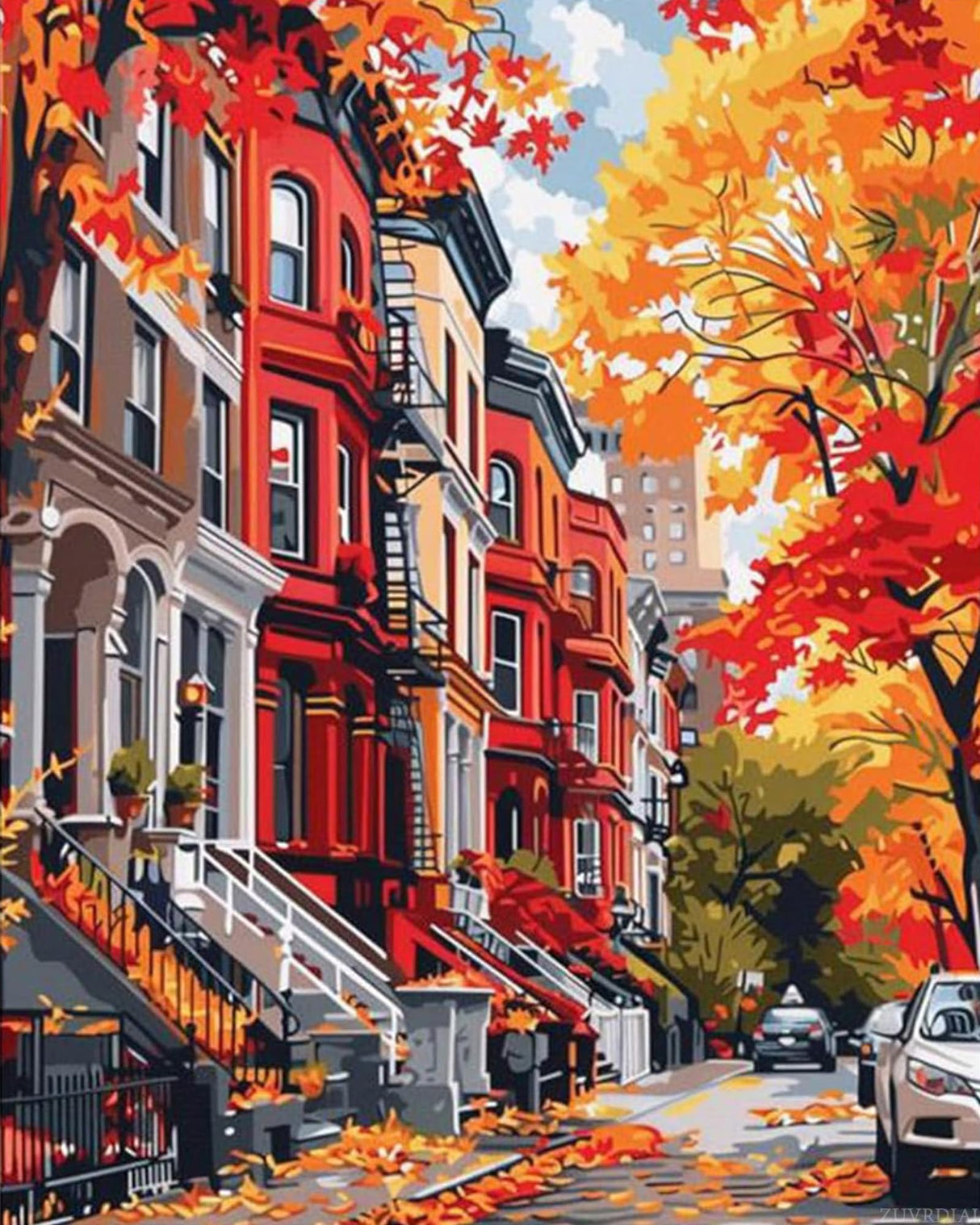 ZUVRDIAI Fall Street Landscape Paint by Numbers Kits 16x20 Inch Canvas DIY Oil Painting, Adults Beginner with Brushes and Acrylic Paints Abstract City Street Scenery(Without Frame) ZUVRDIAI