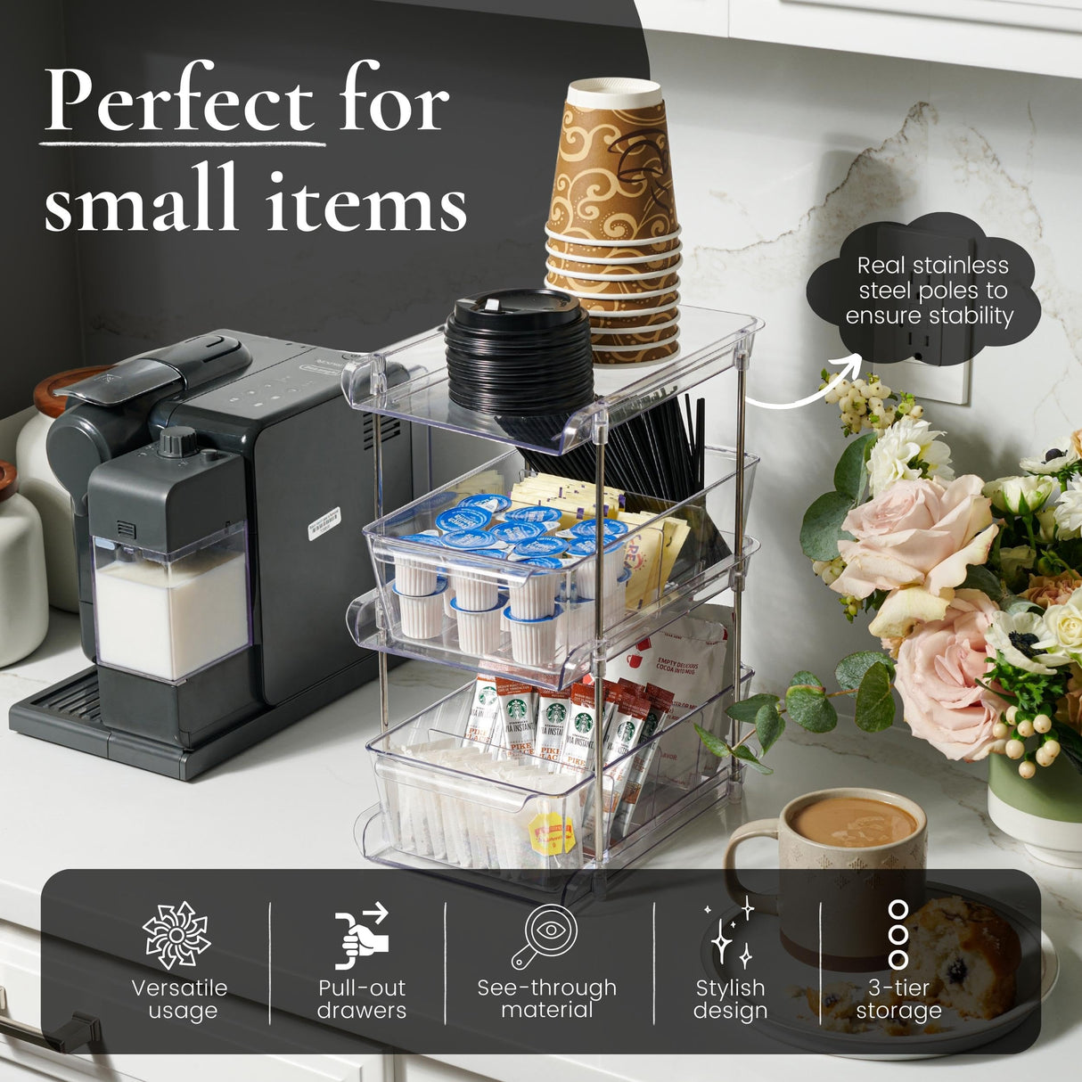 3 Tier Clear Under Bathroom Sink Organizer Pull Out Drawer | Bathroom Cabinet Under Sink storage | Under Vanity Organizer | Medicine Cabinet Storage | (2 Pack) ARSLY