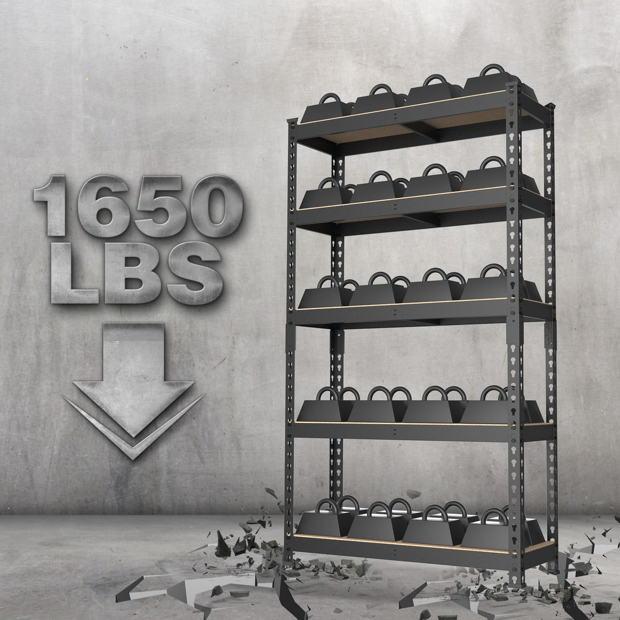 WORKPRO 5-Tier Steel Shelving Unit-Black, 27-2/5”W x 11-7/10”D x 60”H, Adjustable Storage Rack, Heavy Duty Shelf with MDF Board, 1650 lbs Load Capacity (Total) for Garage, Basement, Kitchen WORKPRO