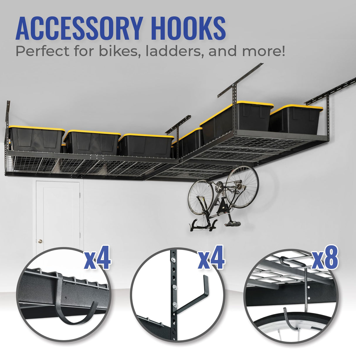 SafeRacks Overhead Garage Storage Rack, Heavy Duty Racks for Garage w/ 600 lb Capacity, Easy Garage Storage Adjustable Storage Rack Ceiling Mount Storage for Garage 4x8 Hammertone 18"-33" 2 Pack SafeRacks