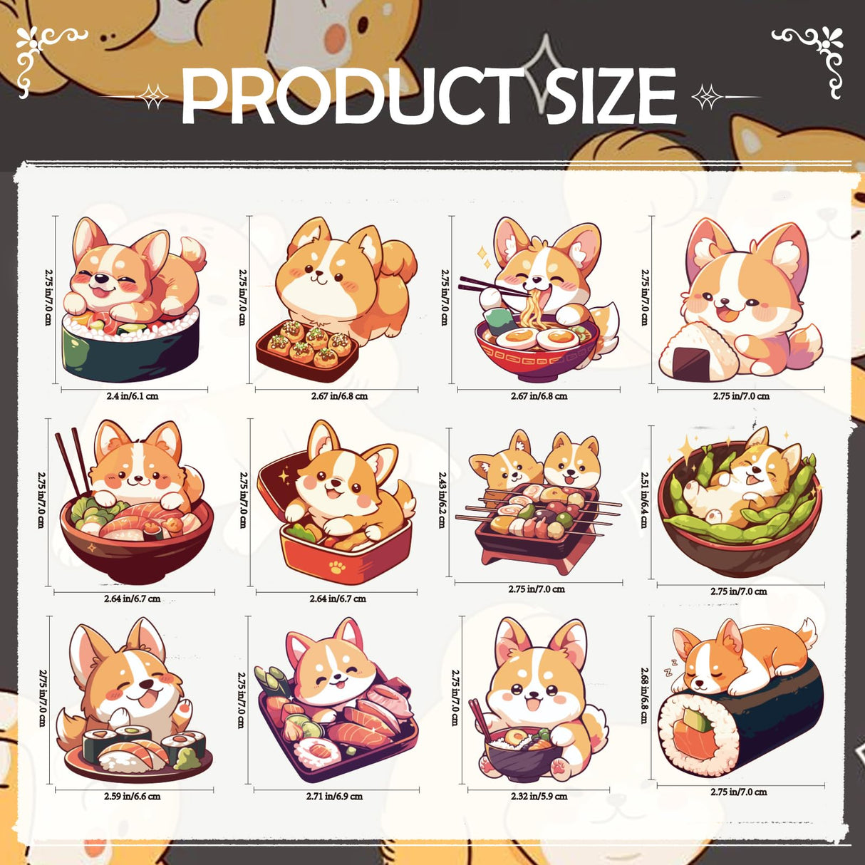INCOK Corgi Refrigerator Diamond Art Magnets - 12 PCS Japanese Food Diamond Art Magnet Kit Cute Animal Gem Art Fridge Stickers Set Home Decor Birthday Festival Gift for Adults Beginners INCOK